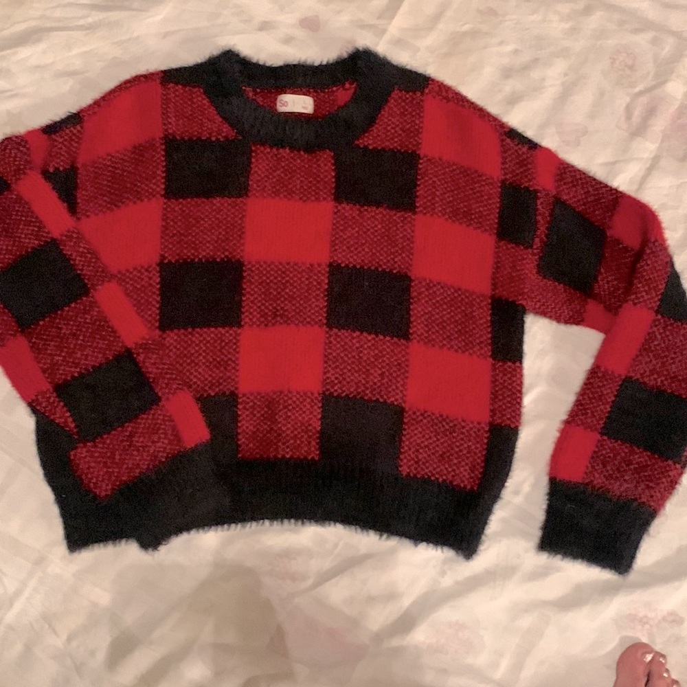 Red plaid sweater cropped